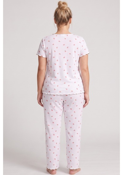 Siyah İnci Beden Fitilli Kaşkorse Örme Pijama Takım26120851 Beyaz Şeftali