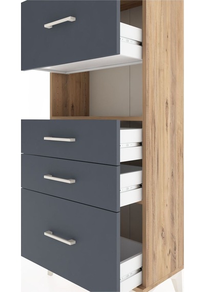 Hyperion Dolap Tek Raflı 4 Çekmeceli 60x44x134 Çam-antrasit Çam