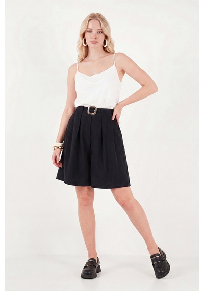 Lela Kemerli Yüksek Bel Relaxed Fit Bermuda Short Bayan Short 145m39764 Siyah