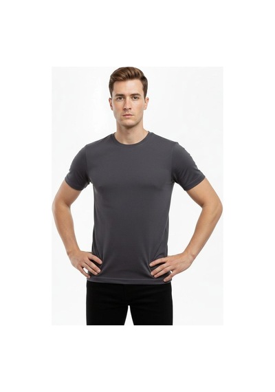 Erkek Bisiklet Yaka Slim Fit Dar Kesim Likralı Tişört - Füme