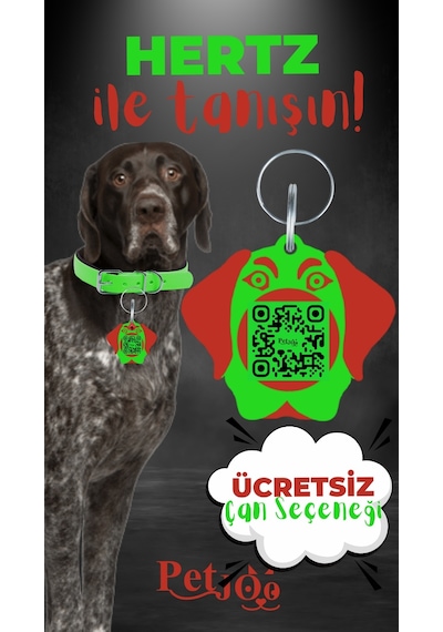 Petjoo 26.Hertz Kırmızı-Yeşil Qr'lı Köpek Künyesi
