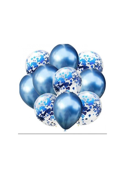 10 lu Mavi Konfetili Krom Balon Seti