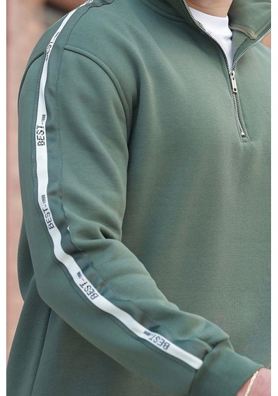 Madmext Haki Fermuarlı Yarım Balıkçı Yaka Erkek Sweatshirt E7164 Haki
