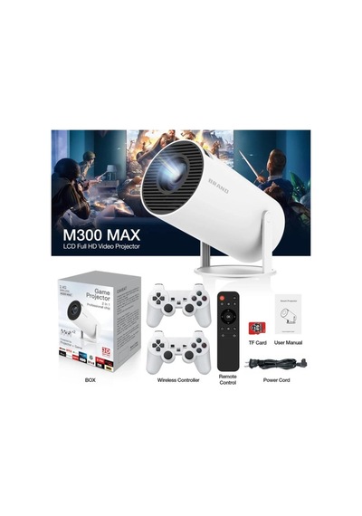 M300 Max Oyun Projektörü 2 İn 1 Joystick 4k 64gb Tf Card Android 11 Wifi Retro Video Oyunu Konsolu