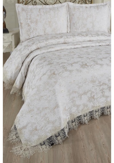 Çeyiz Diyarı Fransız Dantelli Valoria Çift Kişilik Yatak Örtüsü 230x250 Cm Çok Renkli