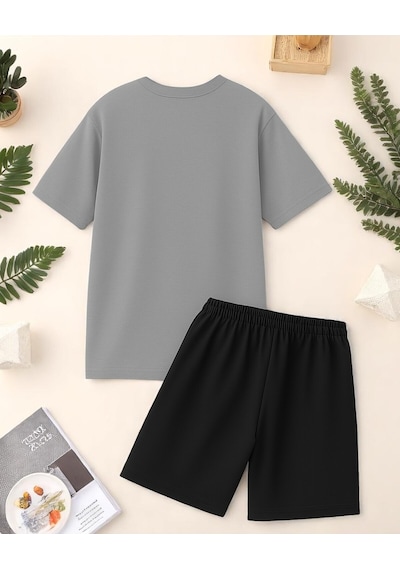 Uyguntarz Unisex Kesinlikle Hayır. Tasarım Basklı Tshirt Şort Takımı Gri