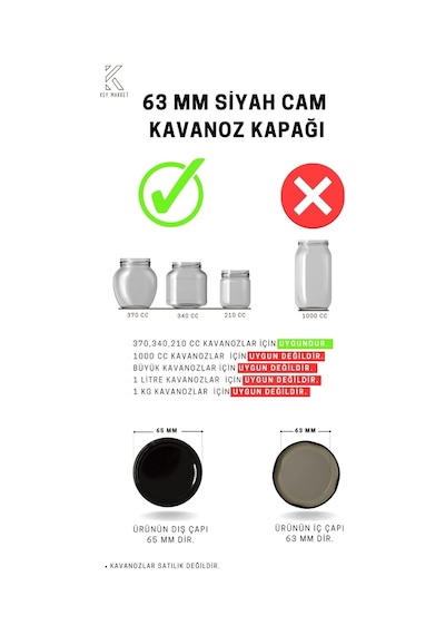 Gün Kapak TWİST OF 63 MM Siyah Cam Kavanoz Kapağı 20 Adet