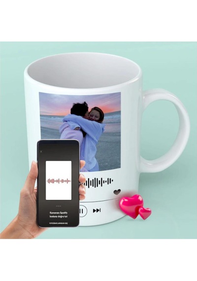 Spotify Kodlu Kişiye Özel Kupa Bardak Ve Altlıgı 07 Beyaz