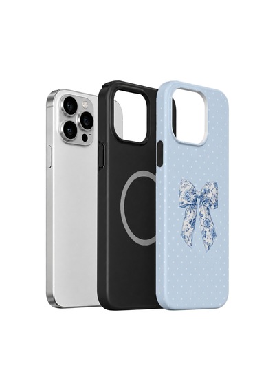 Velvoria Valestra Blue Toile Bow Apple iPhone Uyumlu 14 Pro Magsafe Koruma Kılıfı Valestra Magline - Blue Toile Bow