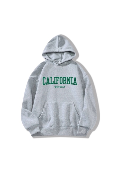 Clayes California West Coast Sweatshirt - Gri Baskılı Oversize Kapüşonlu Gri