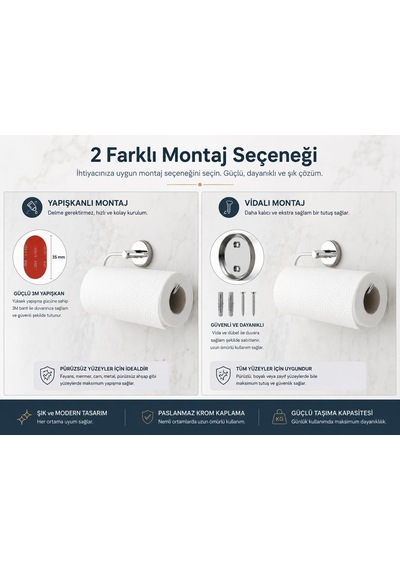 İris Solo Havluluk, Krom Kaplama, Yapışkanlı Ve Vidalı Montaj, 35 Mm Oval Bantlı Rulo Havlu Askısı Cok Renkli