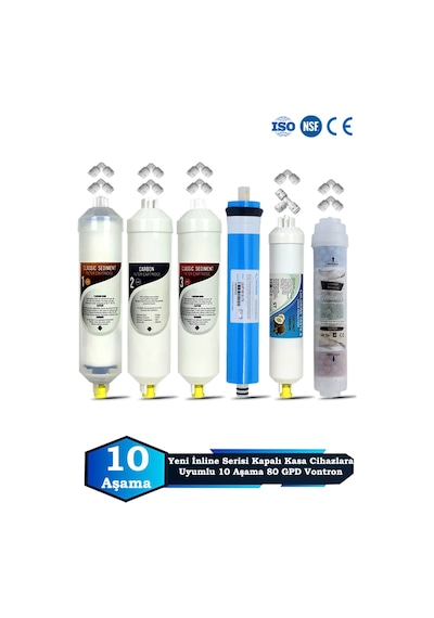 Sumarkt Yeni Seri İnline Kapalı Kasa Su Arıtma Cihazı Uyumlu 10 Aşama 80 Gpd Vontron Membranlı Mineralli Set