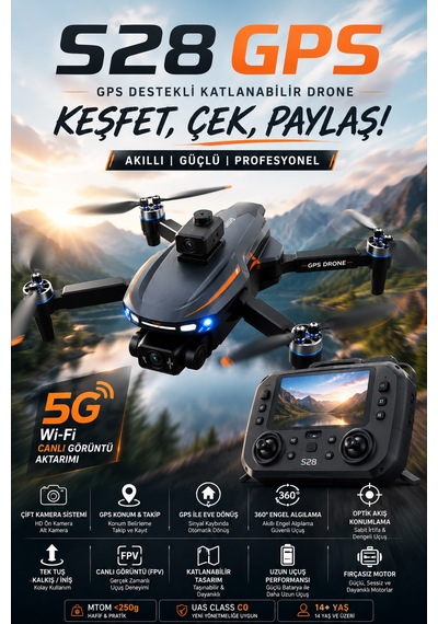 S28 Gps Drone Çift Kamera 5g Wi-fi 360 Engel Algılama Ekranlı Kumanda Katlanabilir Profesyonel Drone