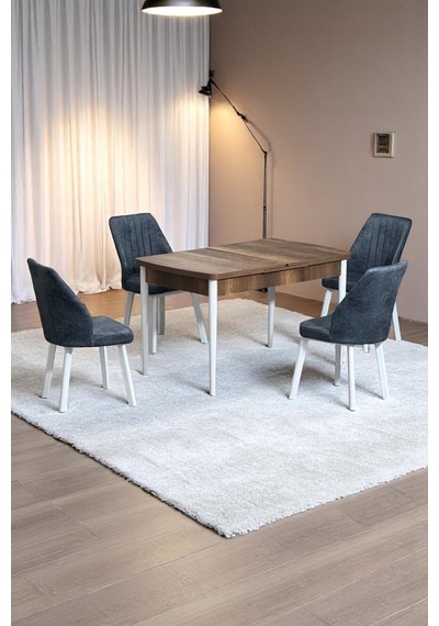 Florn Ceviz 80 x 132 Açılabilen MDF Masa Metal Ayaklı Mutfak Masası Takımı 4 Kot Füme Sandalye Florn Ceviz 80 x 132 Açılabilen MDF Masa Metal Ayaklı Mutfak Masası Takımı 4 Kot Füme Sandalye