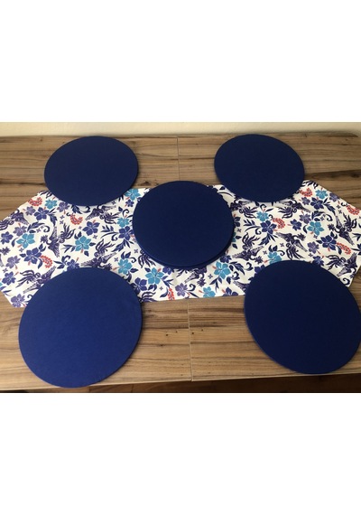 Blue Blanc Çiçek Desenli Runner & Supla Çok Renkli