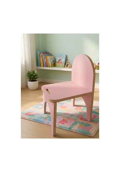 Montessori Mdf Çocuk Sandalyesi, Modern Tasarım, Güvenli Ve Dayanıklı Ahşap Çocuk Sandalyesi Pembe