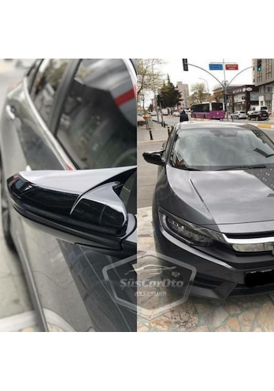 ŞüsCarOto Honda Civic FC5 FK7 2016-2021 Batman Yarasa Ayna Kapağı Piano Black ABS Plastik