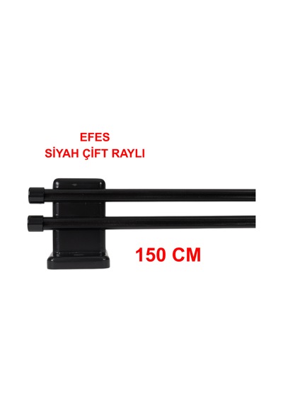 Efes Ahşap Başlıklı Alüminyum Kanallı ''çift Raylı'' Modern Rustik-siyah 150 Cm Siyah