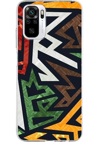 Xiaomi Redmi Note 10s Uyumlu Kapak Soyut Grafiti Tasarımlı Şeffaf Silikon Kılıf Şeffaf
