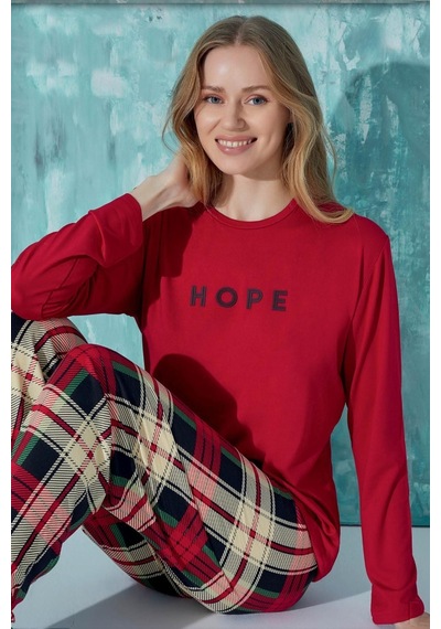 Cotonhause Kadın Uzun Kol Kırmızı Pijama Takımı C5t0n9o02-11 001