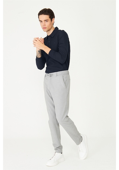 Gri Bağcıklı Smart Casual Pantolon Gri