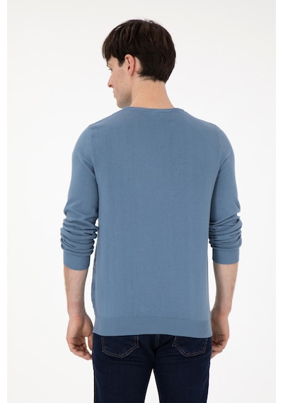 U.S. Polo Assn. Erkek Slim Fit Bisiklet Yaka Saks Basic Kazak Açık Saks Mavi