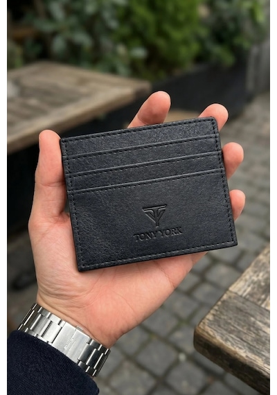 Tony York Orijinal Unisex Süper Slim Özel Kutulu 6 Kredi Kartlı 1 Para Bölmeli İnce Lüks Yumuşak Deri Kartlık siyah
