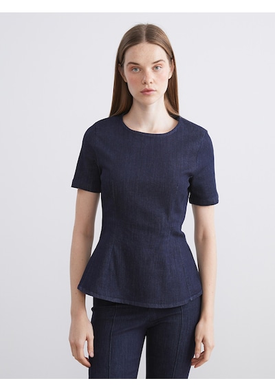 Lcw Vision İndigo Bisiklet Yaka Peplum Jean Bluz