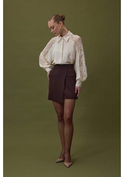 Sateen Talia Şort Etek - Kahve-137062 Kahve