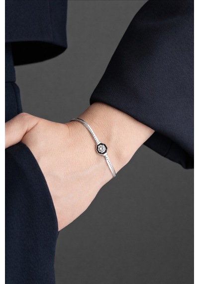 Çekirdekjewelry 925 Ayar Gümüş Rodyum Hasır Serenay Bileklik Gri