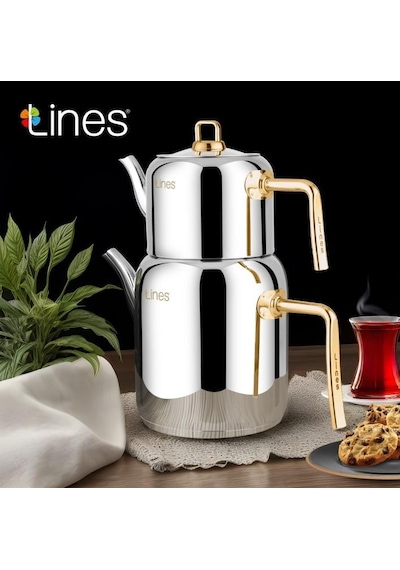 Lines Mercan Metal Kulp Paslanmaz Çelik Çaydanlık Bej