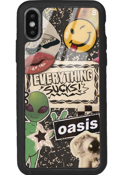 Apple Uyumlu iPhone X - Xs Retro Sticker Tasarımlı Glossy Telefon Kılıfı Çok Renkli
