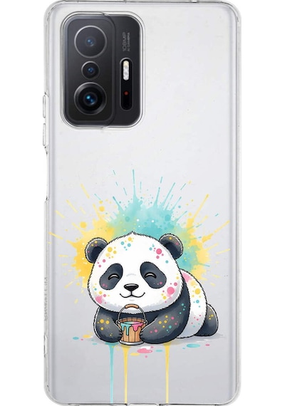 Xiaomi Mi 11t Pro İle Uyumlu Splash Panda Tasarımlı Şeffaf Silikon Kılıf Şeffaf