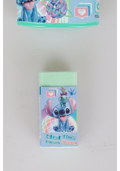 Stitch Lisanslı 3 Adet Silgili Kurşun Kalem, Silgi Ve Çift Bıçaklı Kalemtraş Kırtasiye Seti, Yeşil