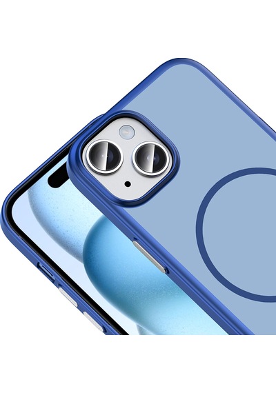 Apple iPhone Uyumlu 15 Kılıf Magsafe Şarj Özellikli Ultra İnce Mat Soft Lora Pc Kapak Lacivert