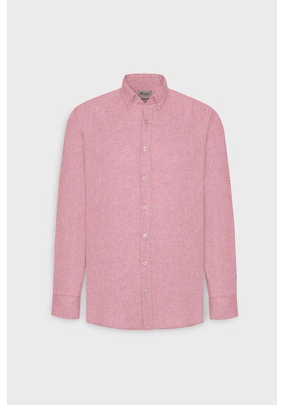 Ac&Co / Altınyıldız Classics Erkek Fusya Comfort Fit Rahat Kesim Düğmeli Yaka Casual Keten Gömlek Fusya Fuşya