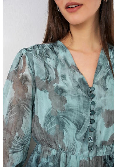 Bigdart 2137 Desenli Şifon Elbise - Mint Yeşili