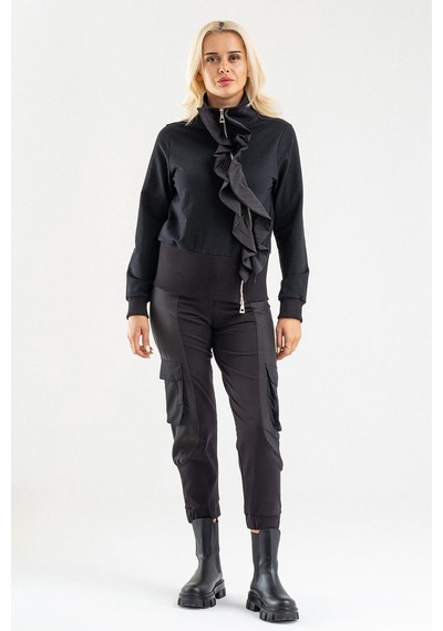Bold & Young Siyah Volan Detaylı Fermuarlı Şık Sweat Ceket
