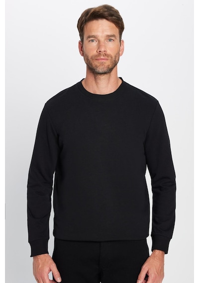 Tudors Unisex Oversize Geniş Kesim Pamuklu Yumuşak Dokulu İçi Polarlı Basic Siyah Bisiklet Yaka Sweatshirt-23342 Siyah