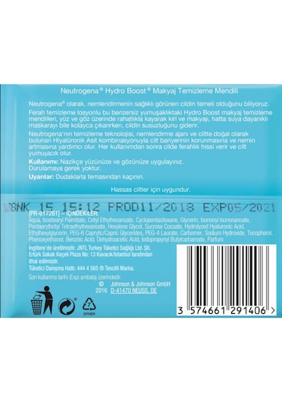 Neutrogena Hydro Boost Makyaj Temizleme Mendili 25 adet x2