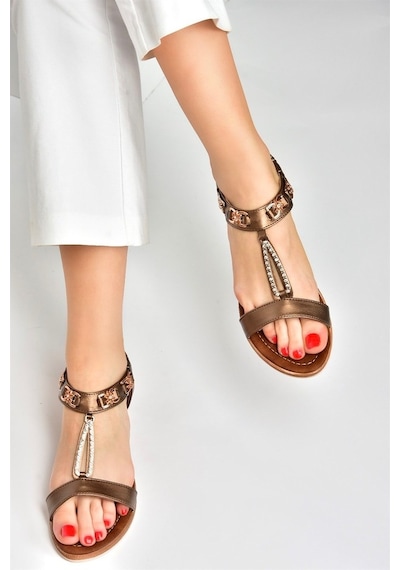 Fox Shoes Bakır Taş Detaylı Günlük Kadın Sandalet M258312209