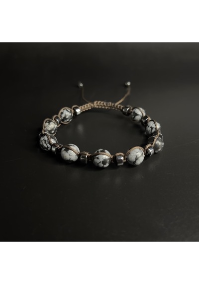 Yıldız Doğal Taş Karlı Obsidyen Hematit Unisex Doğal Taş Bileklik Siyah