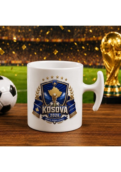 Bk Gift Kosova Taraftar Temalı Dünya Futbol Kupası Tasarımlı Hammer Kupa Bardak-3 Beyaz