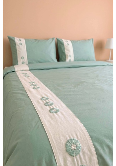 Daisy Mint %100 Pamuklu Çift Kişilik Nevresim Takımı - 4 Parça Çok Renkli