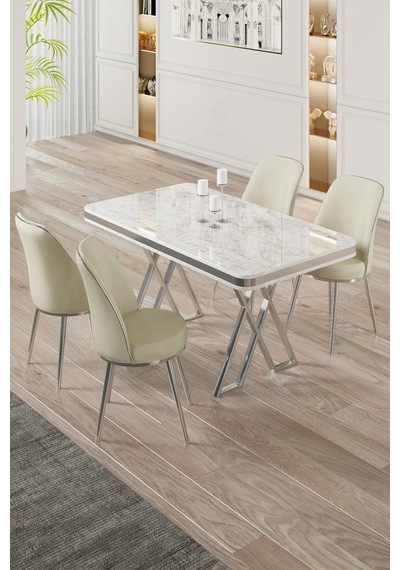 Canisa Vals Serisi 80x130 Lak Panel Beyaz Mermer Desen Masa Takımı Krom Ayaklı 4 Krem Sandalye Beyaz Mermer Desen Masa Sandalyeler Krem Canisa Vals Serisi 80x130 Lak Panel Beyaz Mermer Desen Masa Takımı Krom Ayaklı 4 Krem Sandalye Beyaz Mermer Desen Masa Sandalyeler Krem