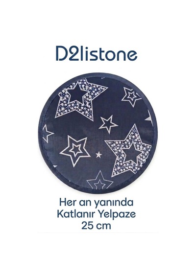Star Desenli Katlanabilir Yuvarlak Yazlık Taşınabilir Çantalı El Yelpazesi 25cm