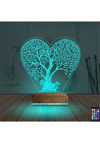 Luvivia Hayat Ağacı Kalp Ağaç 3d Lamba - Masa Gece Lambası Şeffaf