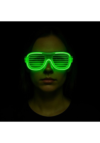 Yeşil Led Işıklı Parti Gözlüğü Neon Glow Şerit Gözlük 3 Modlu