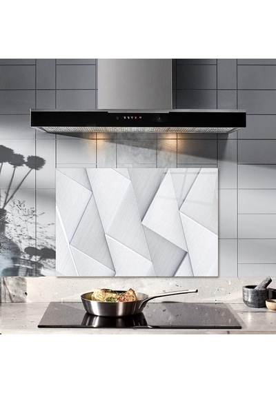 Decorıta Gümüş Desen - Cam Ocak Arkası Koruyucu 40cm X 60cm Beyaz