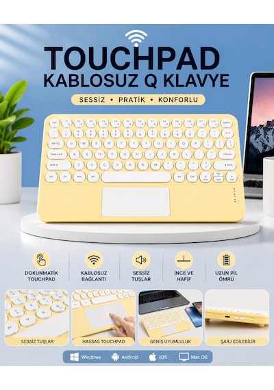 Zenvia Touchpad Tüm Cihazlara Uyumlu Bluetooth Klavye Touchpad Slim Kablosuz Wifi Q Klavye Znv2026 75078594